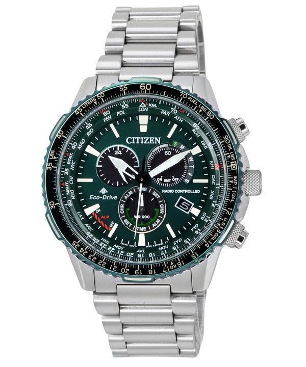 Citizen Promaster Sky AT Funk-Chronograph, grünes Zifferblatt, Eco-Drive CB5004-59W 200M, Herren-Fliegeruhr