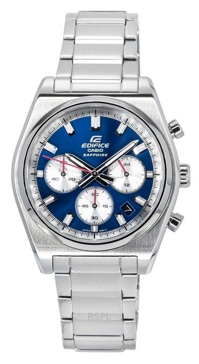 Casio Edifice Analog Chronograph Edelstahl Blaues Zifferblatt Quarz EFB-730D-2AV 100M Herrenuhr