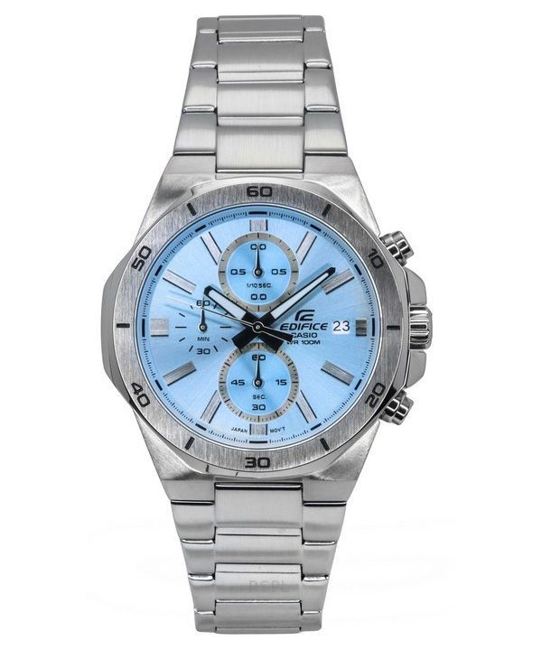 Casio Edifice Standard Chronograph Analog Edelstahl Blaues Zifferblatt Quarz EFV-640D-2BV 100M Herrenuhr