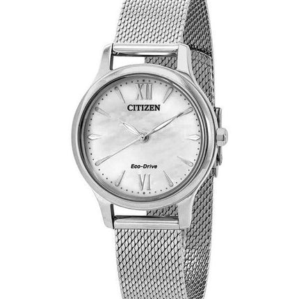 Citizen Eco-Drive EM0899-81A Damenuhr aus Edelstahlgewebe mit weißem Zifferblatt