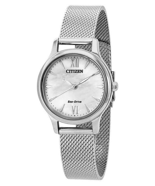 Citizen Eco-Drive EM0899-81A Damenuhr aus Edelstahlgewebe mit weißem Zifferblatt