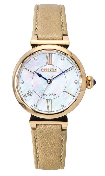 Citizen L-Serie Diamant-Akzent Lederarmband weißes Perlmutt-Zifferblatt Eco-Drive EM1073-18D Damenuhr