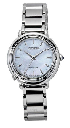 Citizen L Arcly Diamant-Akzent Edelstahl Perlmutt-Zifferblatt Eco-Drive EM1090-60D Damenuhr mit zusätzlichem Armband