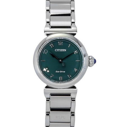 Citizen L May Bell Mini Diamond Accent Edelstahl Grünes Zifferblatt Eco-Drive EM1130-83X Damenuhr