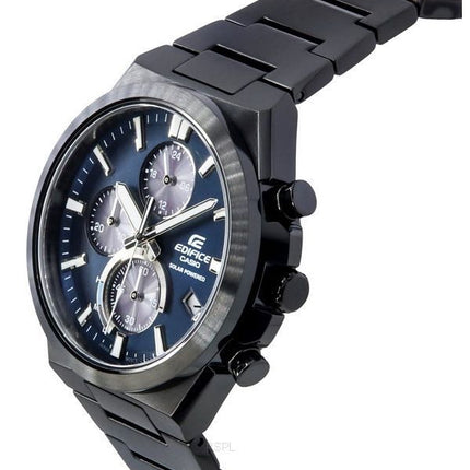 Casio Edifice Analoger Chronograph, schwarz ionenplattierter Edelstahl, blaues Zifferblatt, Solar EQS-950DC-2A 100M Herrenuhr