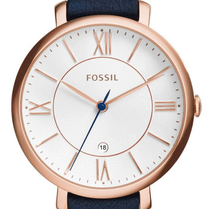 Fossil Jacqueline Silver Dial marineblauem Leder ES3843 Damenuhr