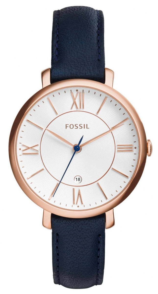 Fossil Jacqueline Silver Dial marineblauem Leder ES3843 Damenuhr