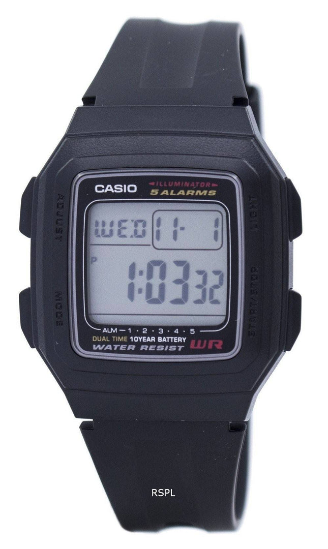 Casio Digital 5 Alarme, Dualzeit Illuminator F-201WA-1ADF F-201WA-1A Herrenuhr