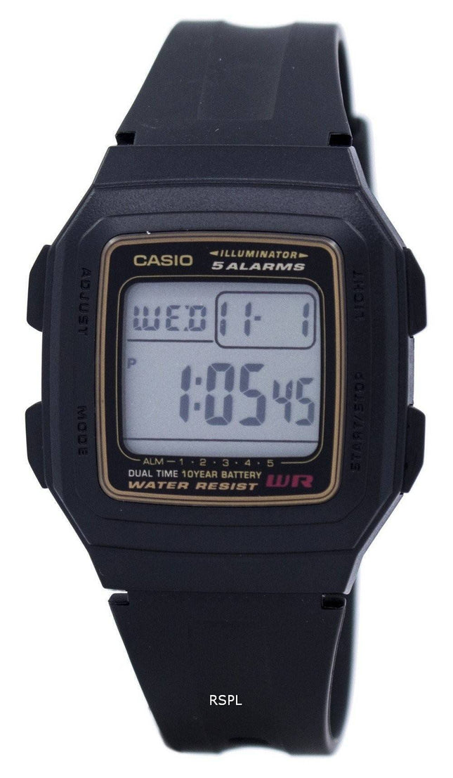 Casio Digital 5 Alarme, Dualzeit Illuminator F-201WA-9ADF F-201WA-9A Herrenuhr