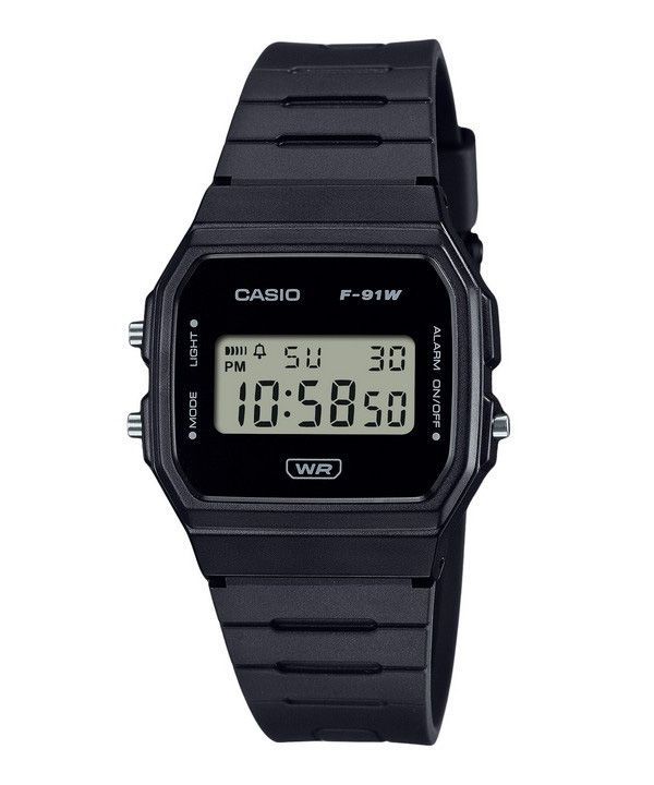 Casio POP Digital Schwarzes Armband aus biobasiertem Harz Quarz F-91WB-1A Unisex-Armbanduhr