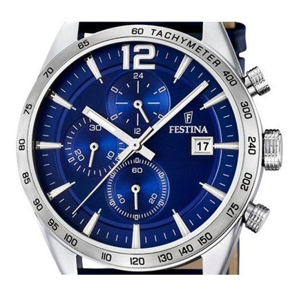 Festina Timeless Chronograph Lederarmband Blaues Zifferblatt Quarz F16760-3 Herrenuhr