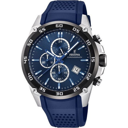 Festina The Originals Chronograph, Kautschukarmband, blaues Zifferblatt, Quarz, F20330-2, 100 m, Herrenuhr