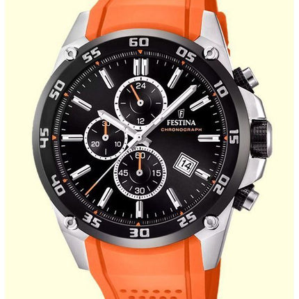 Festina The Originals Chronograph Orange Kautschukarmband Schwarzes Zifferblatt Quarz F20330-4 100M Herrenuhr