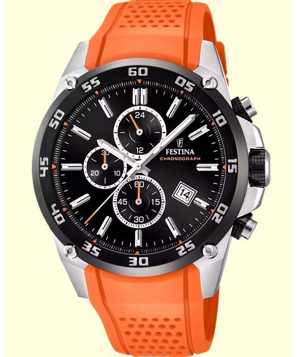 Festina The Originals Chronograph Orange Kautschukarmband Schwarzes Zifferblatt Quarz F20330-4 100M Herrenuhr