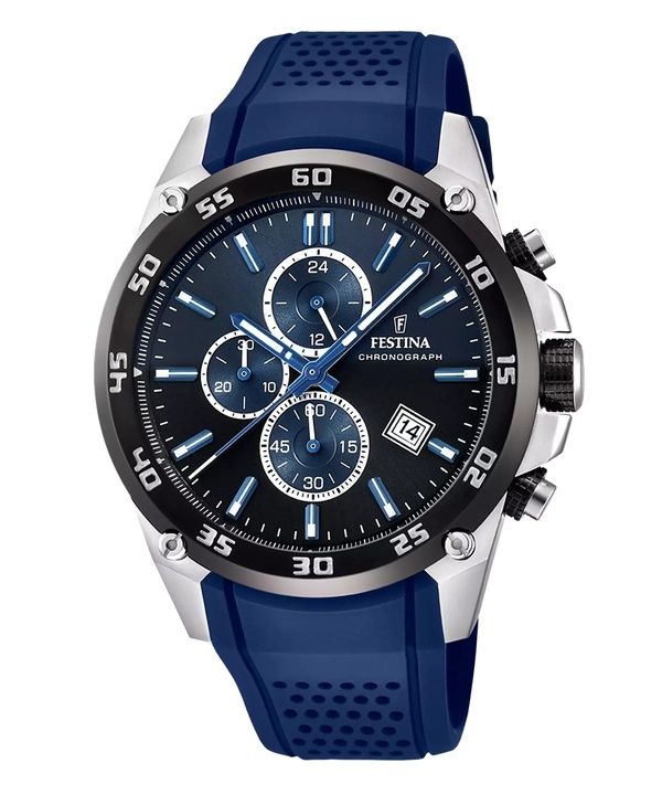 Festina The Originals Chronograph Kautschukarmband blaues Zifferblatt Quarz F20330-A 100M Herrenuhr