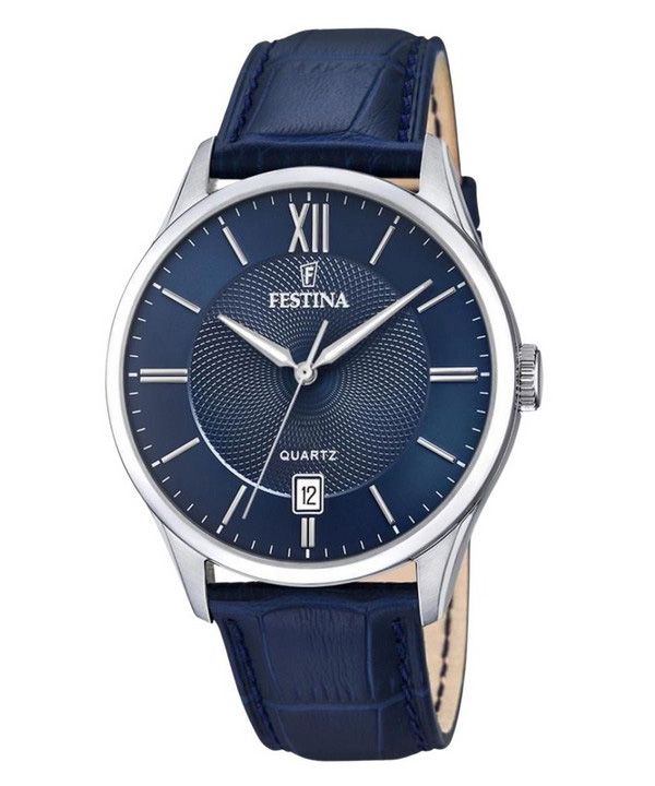 Festina Classics Lederarmband blaues Zifferblatt Quarz F20426-2 100M Herrenuhr