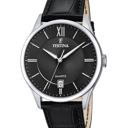 Festina Classics Lederarmband, schwarzes Zifferblatt, Quarz F20426-3 Herrenuhr