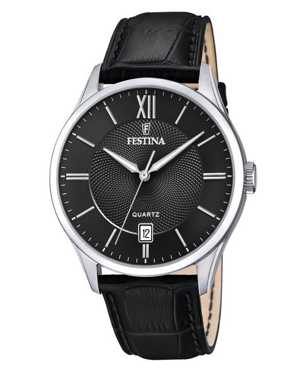 Festina Classics Lederarmband, schwarzes Zifferblatt, Quarz F20426-3 Herrenuhr