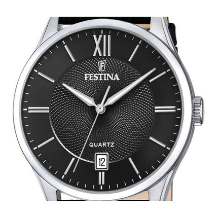 Festina Classics Lederarmband, schwarzes Zifferblatt, Quarz F20426-3 Herrenuhr