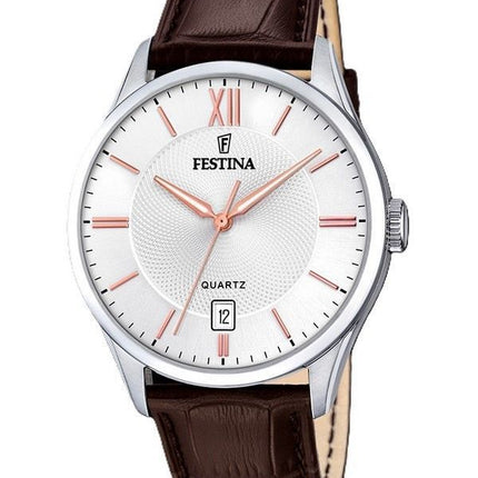 Festina Classics Lederarmband weißes Zifferblatt Quarz F20426-4 Herrenuhr