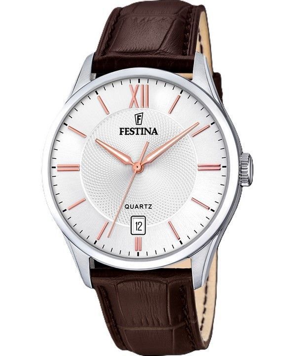 Festina Classics Lederarmband weißes Zifferblatt Quarz F20426-4 Herrenuhr