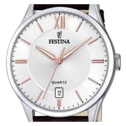 Festina Classics Lederarmband weißes Zifferblatt Quarz F20426-4 Herrenuhr