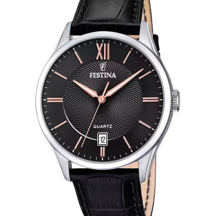 Festina Classics Lederarmband schwarzes Zifferblatt Quarz F20426-6 Herrenuhr