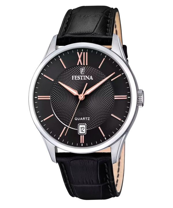 Festina Classics Lederarmband schwarzes Zifferblatt Quarz F20426-6 Herrenuhr