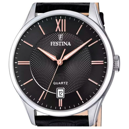 Festina Classics Lederarmband schwarzes Zifferblatt Quarz F20426-6 Herrenuhr