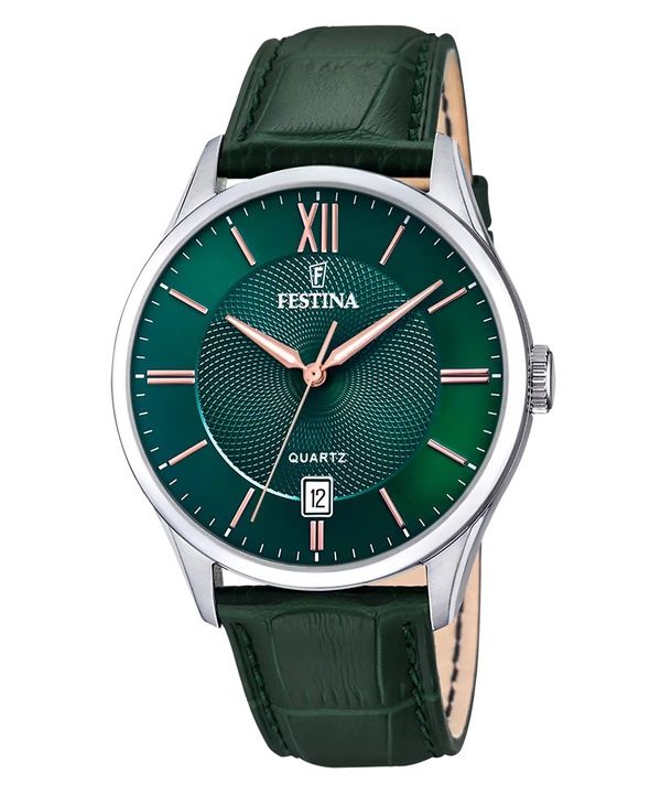 Festina Classics Lederarmband grünes Zifferblatt Quarz F20426-7 Herrenuhr