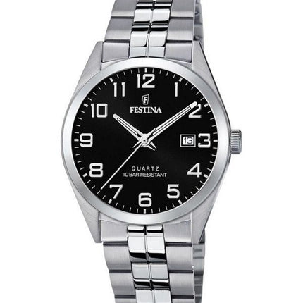 Festina Classics Edelstahl schwarzes Zifferblatt Quarz F20437-4 100M Herrenuhr