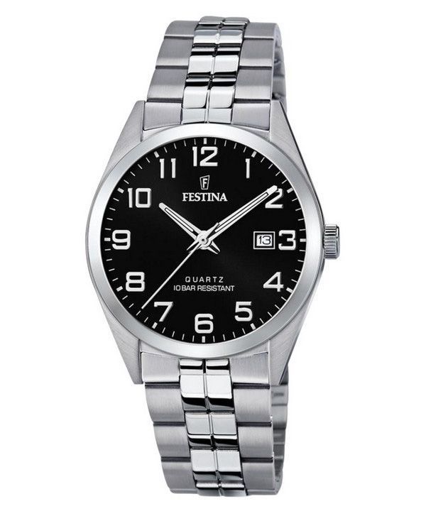 Festina Classics Edelstahl schwarzes Zifferblatt Quarz F20437-4 100M Herrenuhr