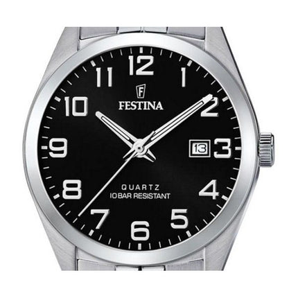 Festina Classics Edelstahl schwarzes Zifferblatt Quarz F20437-4 100M Herrenuhr