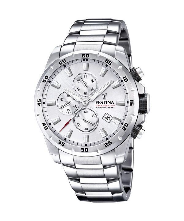 Festina Chrono Sport Edelstahl Silber Zifferblatt Quarz F20463-1 100M Herrenuhr