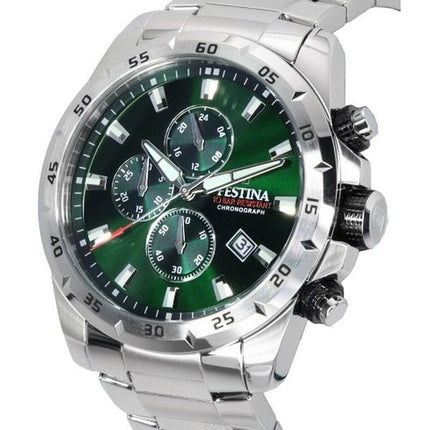 Festina Sports Chorongraph Edelstahl grünes Zifferblatt Quarz F20463-3 F204633 100M Herrenuhr