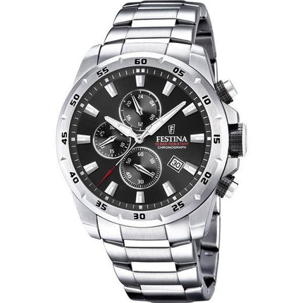 Festina Sport Chronograph Edelstahl schwarzes Zifferblatt Quarz F20463-4 100M Herrenuhr