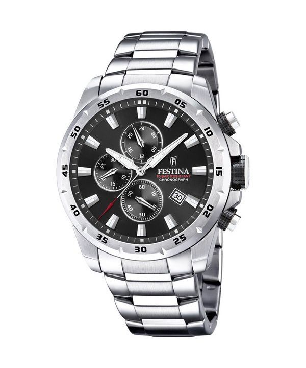 Festina Sport Chronograph Edelstahl schwarzes Zifferblatt Quarz F20463-4 100M Herrenuhr