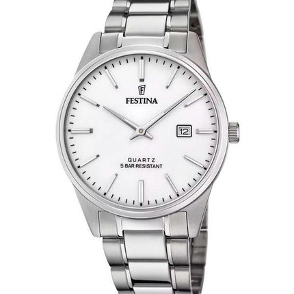 Festina Classic Edelstahl weißes Zifferblatt Quarz F20511-2 Herrenuhr