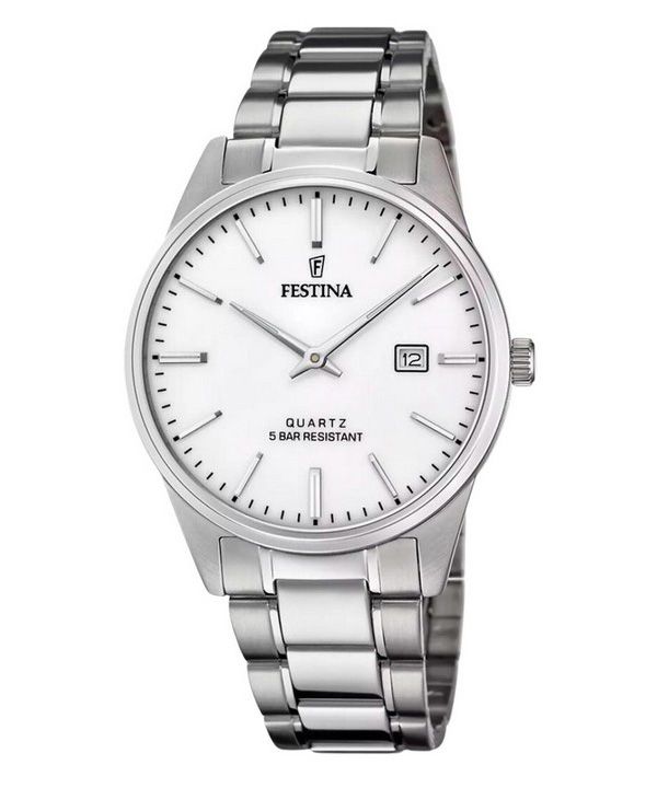 Festina Classic Edelstahl weißes Zifferblatt Quarz F20511-2 Herrenuhr