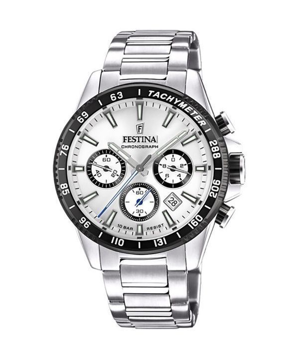 Festina Timeless Chronograph Edelstahl Silber Zifferblatt Quarz F20560-1 100M Herrenuhr