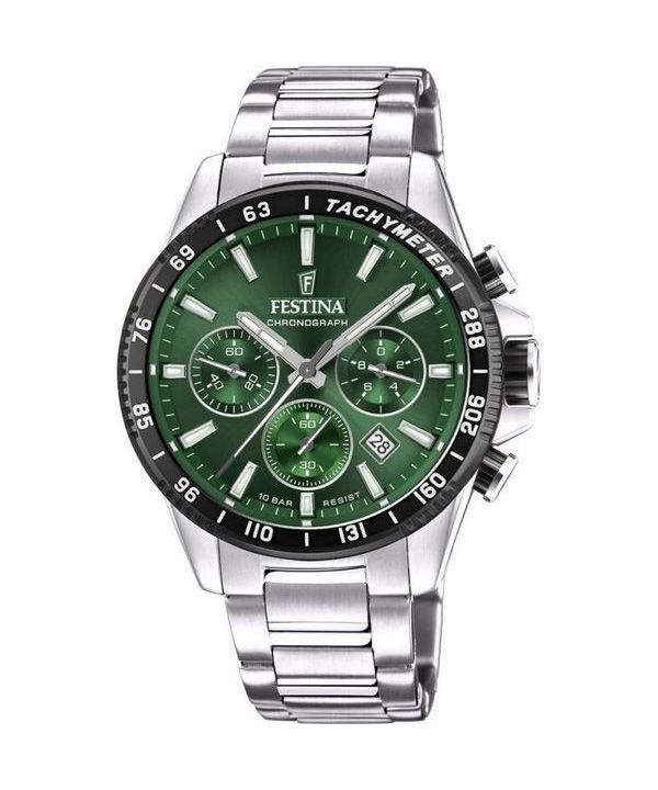 Festina Timeless Chronograph Edelstahl grünes Zifferblatt Quarz F20560-4 100M Herrenuhr