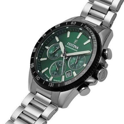 Festina Timeless Chronograph Edelstahl grünes Zifferblatt Quarz F20560-4 100M Herrenuhr