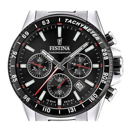 Festina Timeless Chronograph Edelstahl schwarzes Zifferblatt Quarz F20560-6 100M Herrenuhr