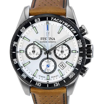 Festina Timeless Chronograph Lederarmband weißes Zifferblatt F20561-1 F205611 100M Herrenuhr