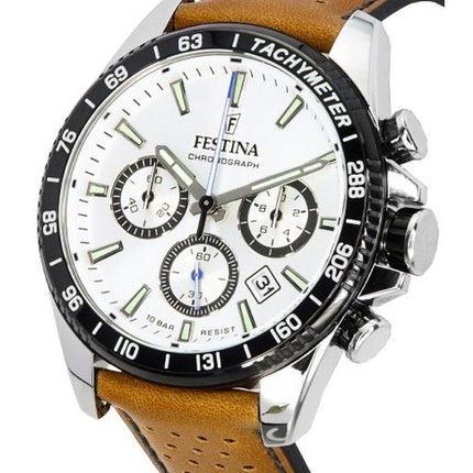 Festina Timeless Chronograph Lederarmband weißes Zifferblatt F20561-1 F205611 100M Herrenuhr