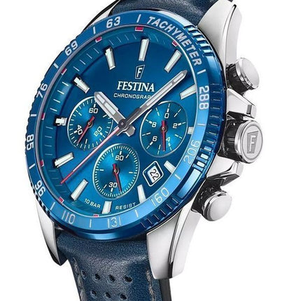 Festina Timeless Chronograph Lederarmband blaues Zifferblatt Quarz F20561-3 100M Herrenuhr