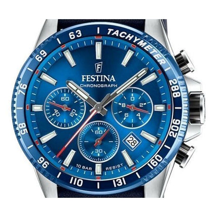 Festina Timeless Chronograph Lederarmband blaues Zifferblatt Quarz F20561-3 100M Herrenuhr