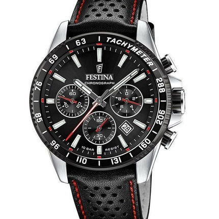 Festina Timeless Chronograph Lederarmband schwarzes Zifferblatt Quarz F20561-4 100M Herrenuhr