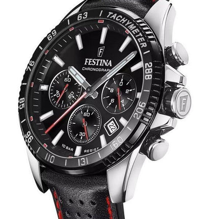 Festina Timeless Chronograph Lederarmband schwarzes Zifferblatt Quarz F20561-4 100M Herrenuhr