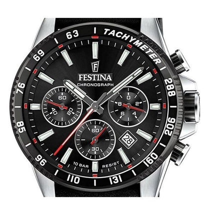 Festina Timeless Chronograph Lederarmband schwarzes Zifferblatt Quarz F20561-4 100M Herrenuhr